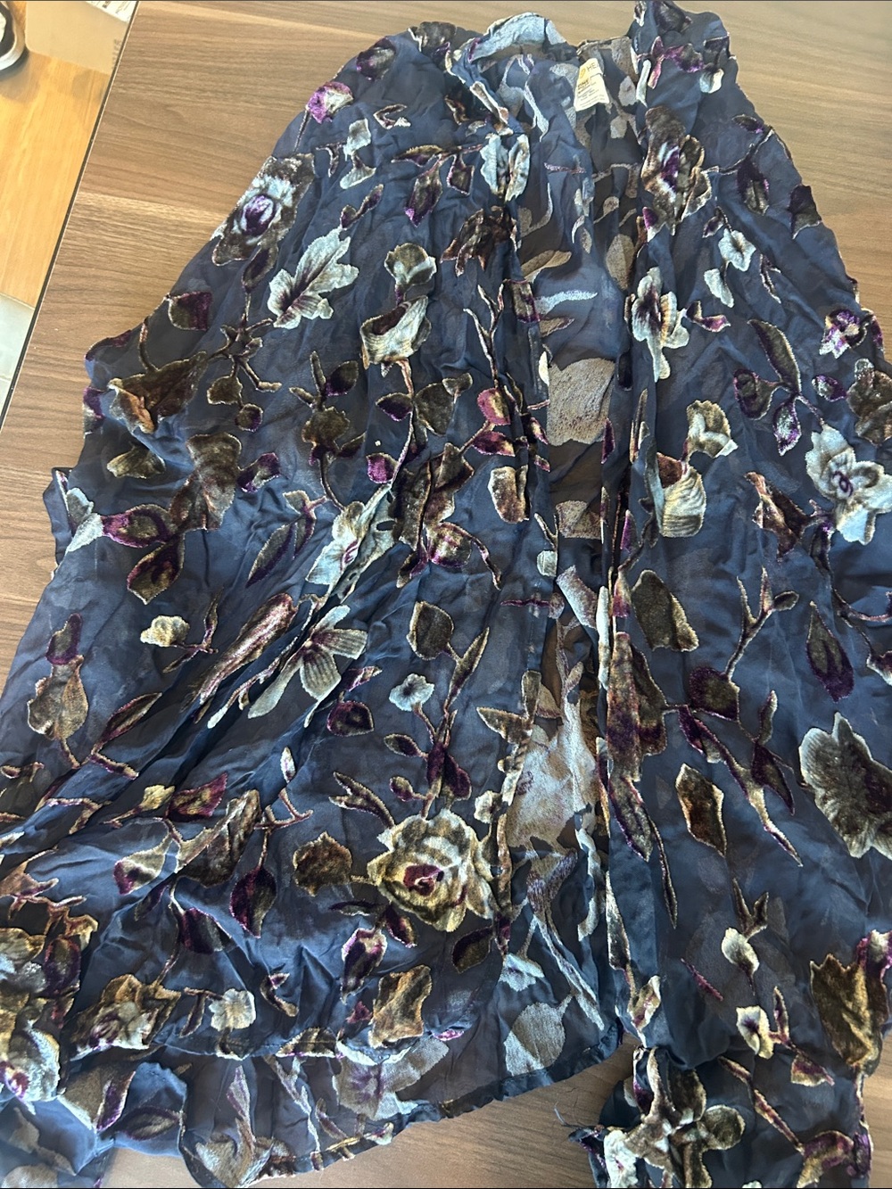 Women's Floral Velvet Kimono - Navy with Purple & Cream Accents